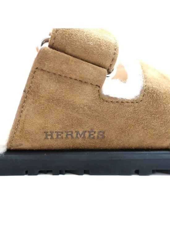 Hermes Heaven Chypre Sandals 42 Brown Fume Ecru Sheepskin Fluffy main image 4